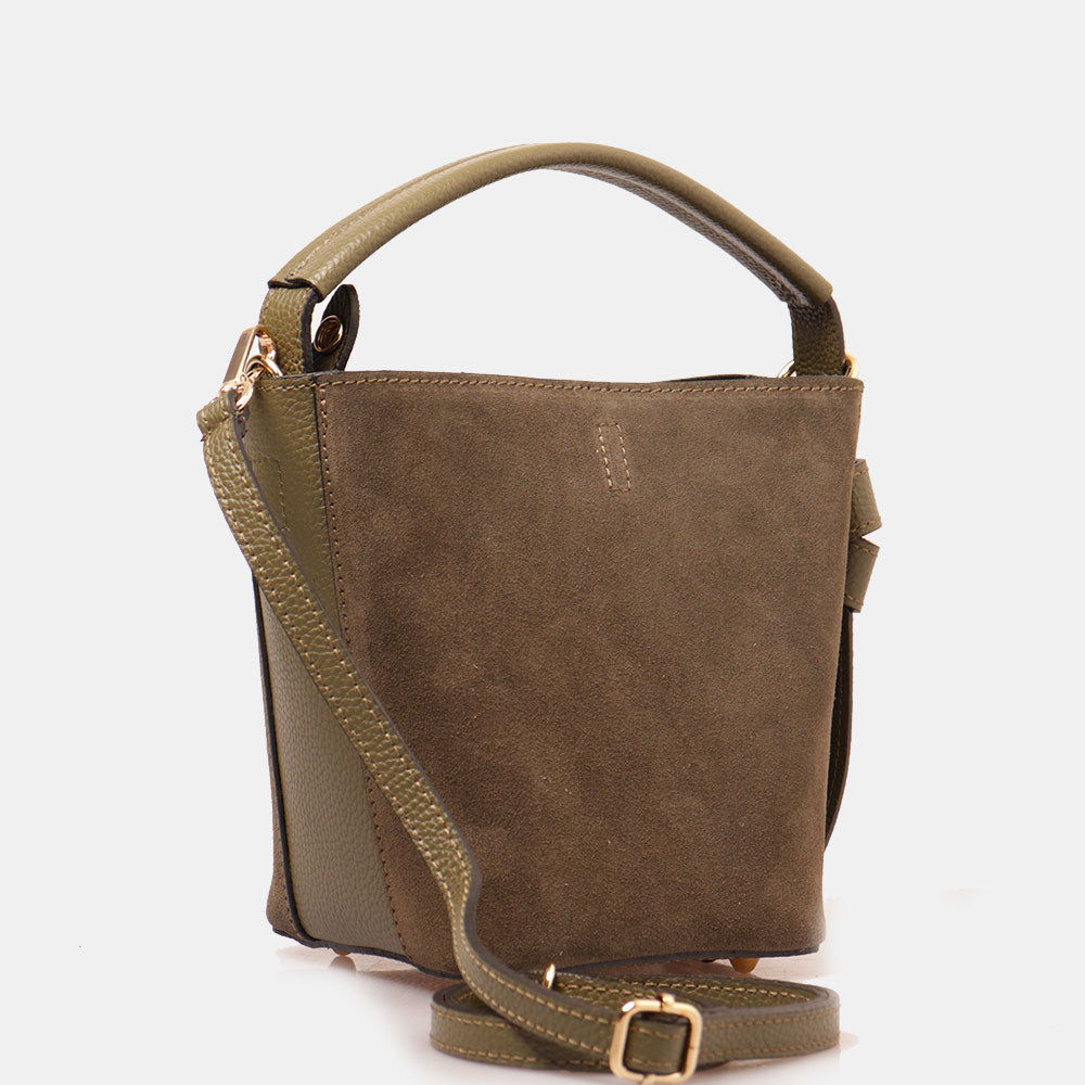 Borsa Secchiello con Pochette VIAVERDI in Camoscio e Pelle Verde Made in Italy linea Pienza