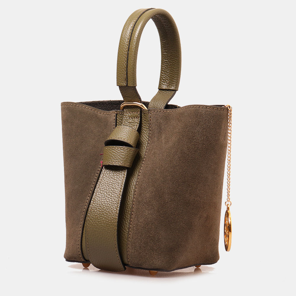 Borsa Secchiello con Pochette VIAVERDI in Camoscio e Pelle Verde Made in Italy linea Pienza