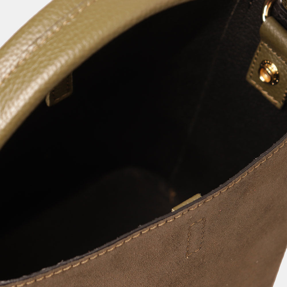 Borsa Secchiello con Pochette VIAVERDI in Camoscio e Pelle Verde Made in Italy linea Pienza