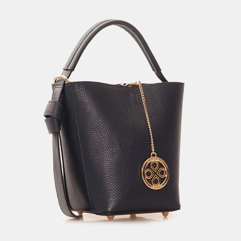 Borsa Secchiello con Pochette VIAVERDI in Pelle Blu Made in Italy linea Pienza