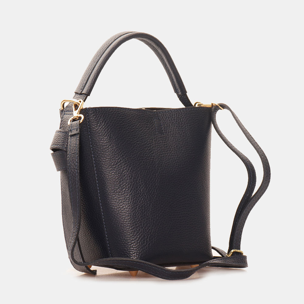 Borsa Secchiello con Pochette VIAVERDI in Pelle Blu Made in Italy linea Pienza