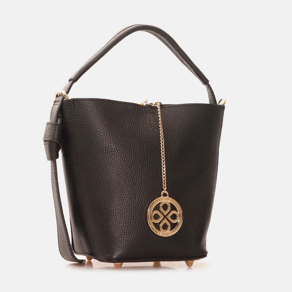 Borsa Secchiello con Pochette VIAVERDI in Pelle Nera Made in Italy linea Pienza