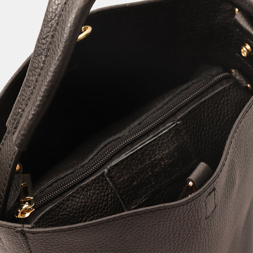 Borsa Secchiello con Pochette VIAVERDI in Pelle Nera Made in Italy linea Pienza