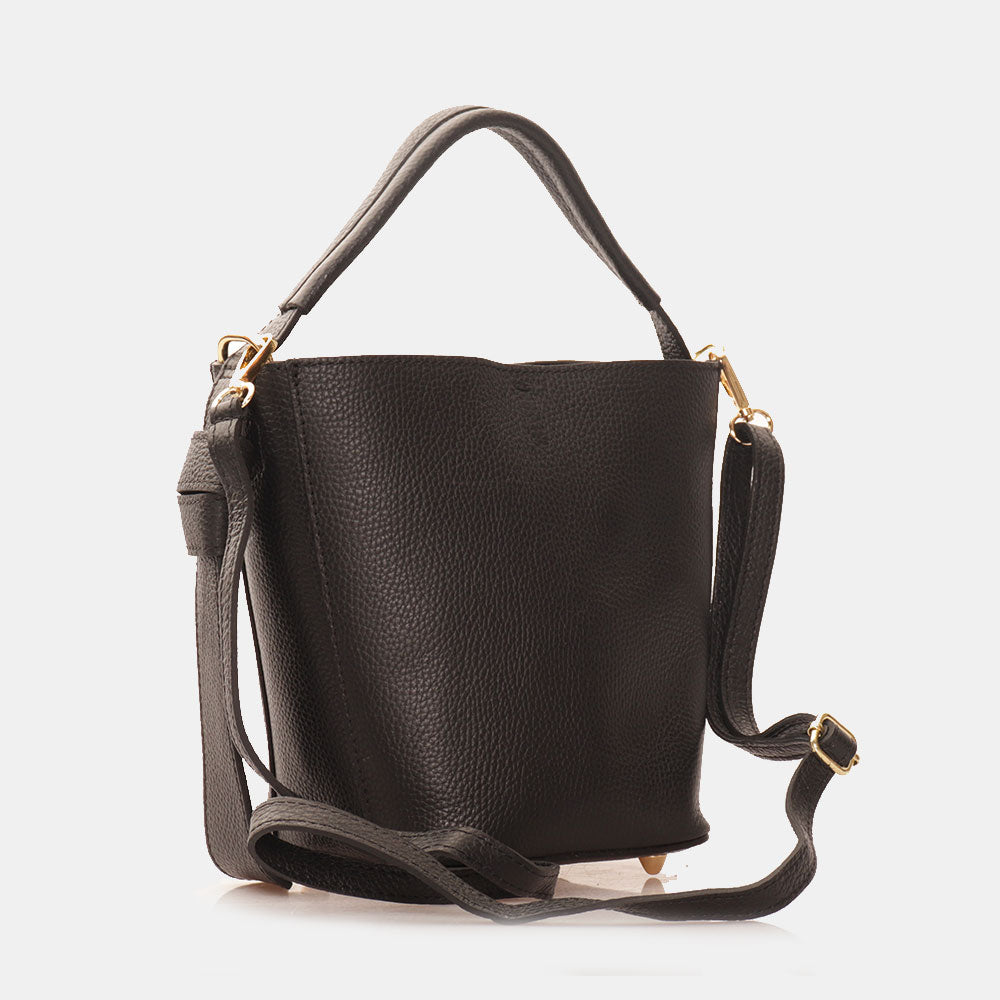 Borsa Secchiello con Pochette VIAVERDI in Pelle Nera Made in Italy linea Pienza