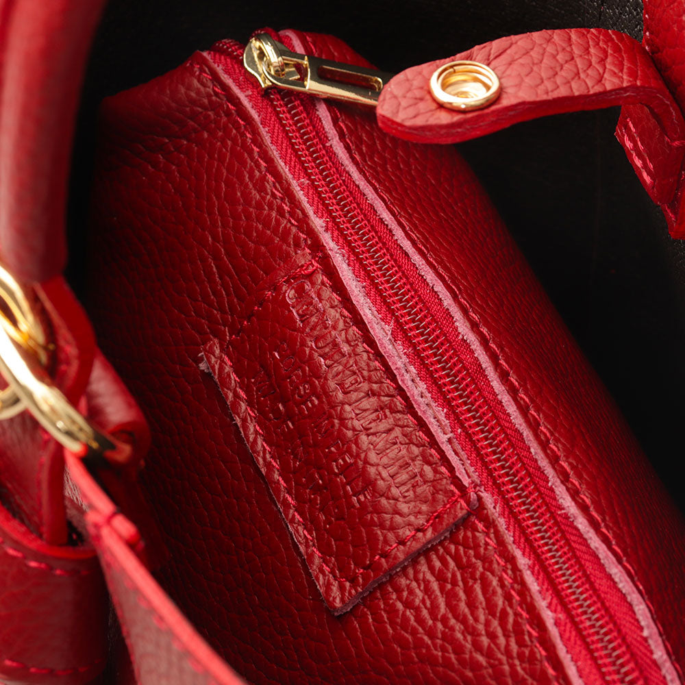 Borsa Secchiello con Pochette VIAVERDI in Pelle Bordeaux Made in Italy linea Pienza