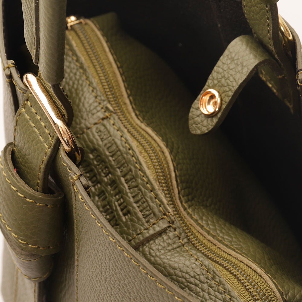 Borsa Secchiello con Pochette VIAVERDI in Pelle Verde Made in Italy linea Pienza