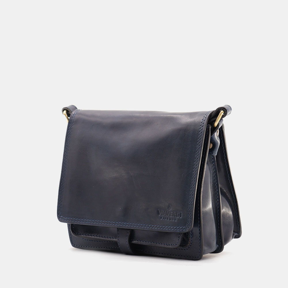 Borsa a Tracolla in Pelle Blu VIAVERDI Made in Italy linea Firenze