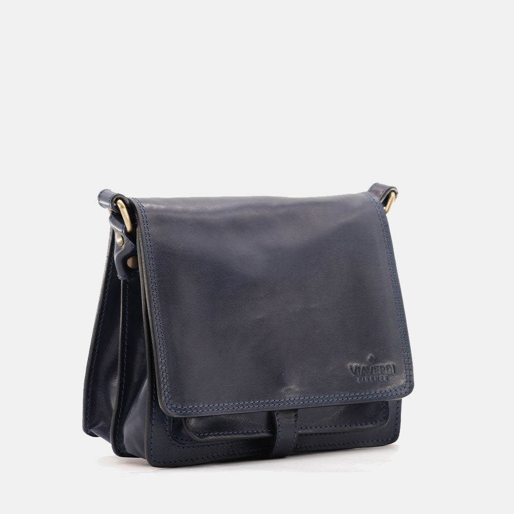Borsa a Tracolla in Pelle Blu VIAVERDI Made in Italy linea Firenze