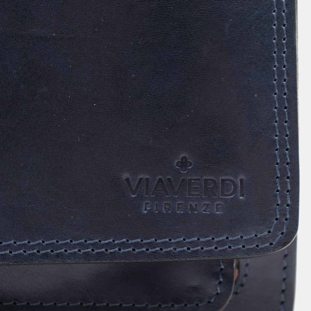 Borsa a Tracolla in Pelle Blu VIAVERDI Made in Italy linea Firenze