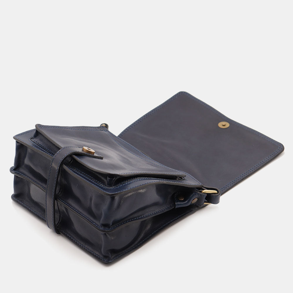 Borsa a Tracolla in Pelle Blu VIAVERDI Made in Italy linea Firenze