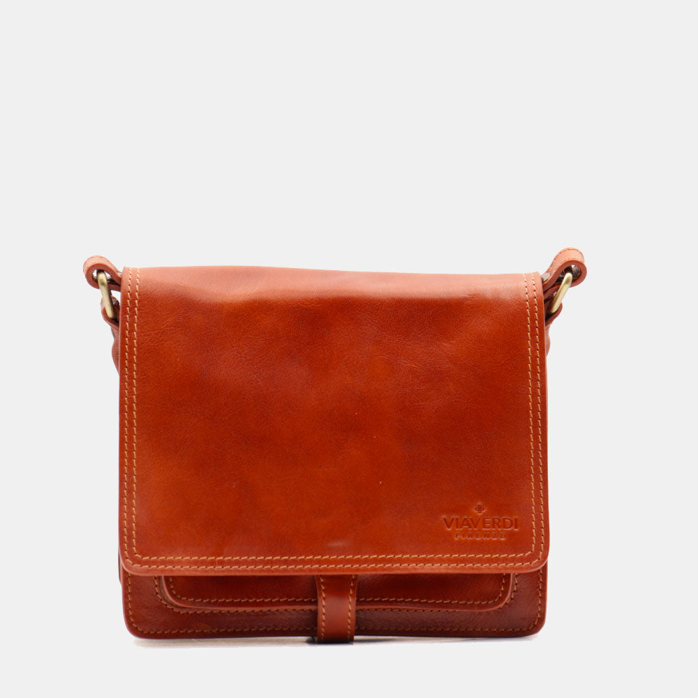 VIAVERDI Tan Leather Shoulder Bag Made in Italy Florence Line