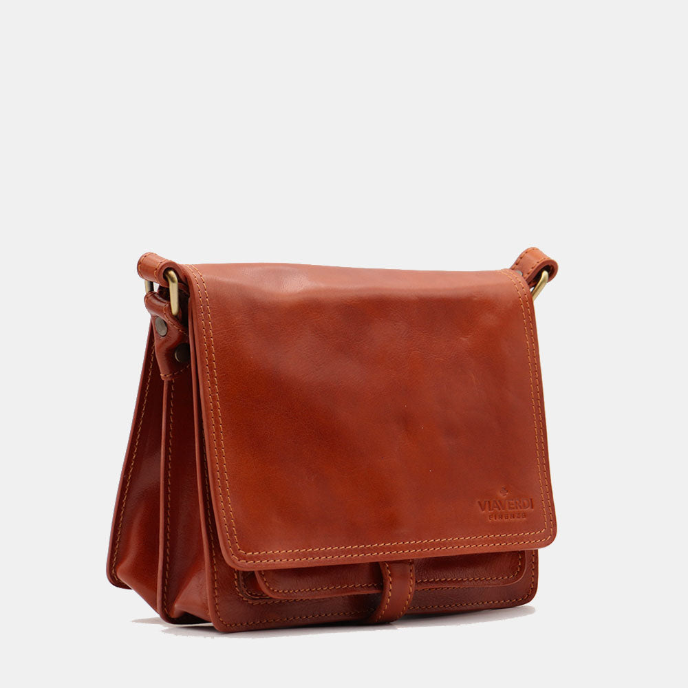 Borsa a Tracolla in Pelle color Cuoio VIAVERDI Made in Italy linea Firenze