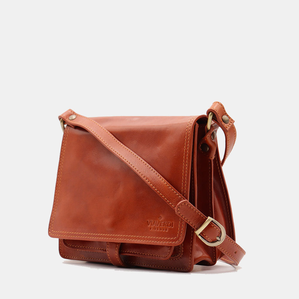 Borsa a Tracolla in Pelle color Cuoio VIAVERDI Made in Italy linea Firenze