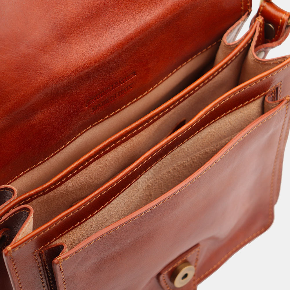 VIAVERDI Schultertasche aus hellbraunem Leder, hergestellt in Italien, Florence-Linie