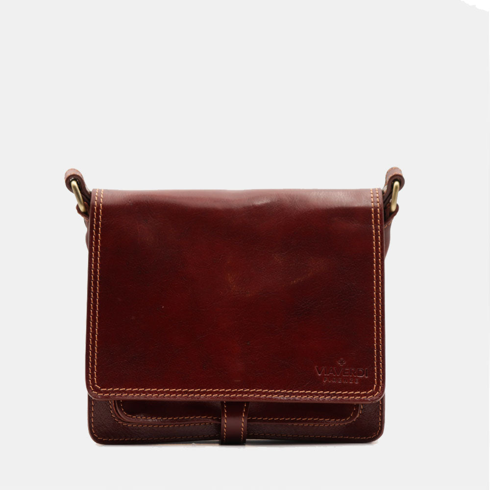 VIAVERDI Brown Leather Shoulder Bag Made in Italy Florence Line