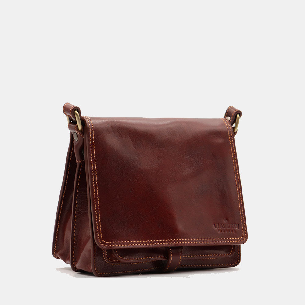 VIAVERDI Schultertasche aus braunem Leder, hergestellt in Italien, Florence-Linie