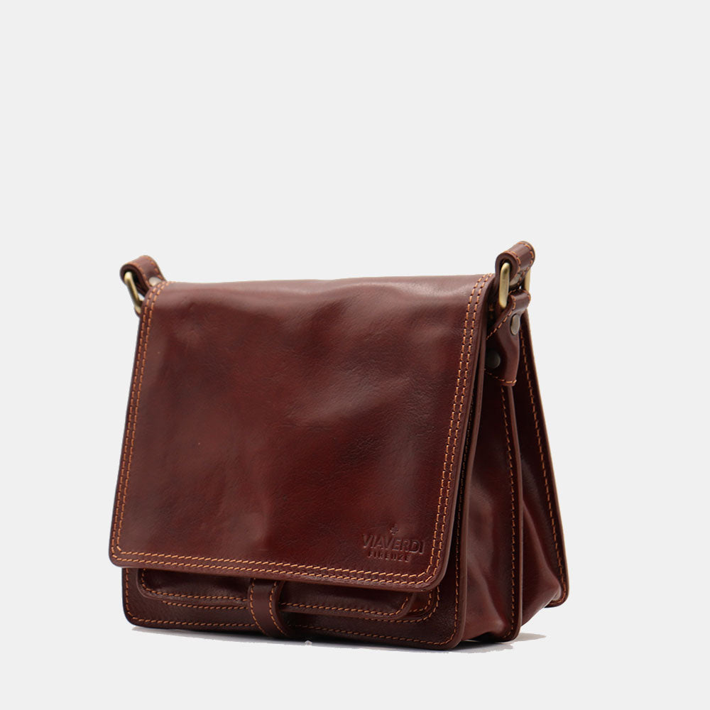 VIAVERDI Schultertasche aus braunem Leder, hergestellt in Italien, Florence-Linie