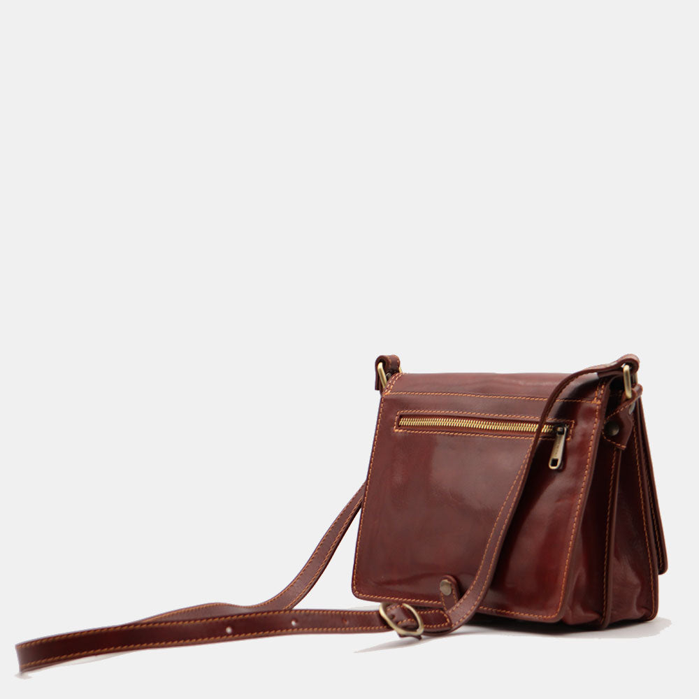 VIAVERDI Schultertasche aus braunem Leder, hergestellt in Italien, Florence-Linie