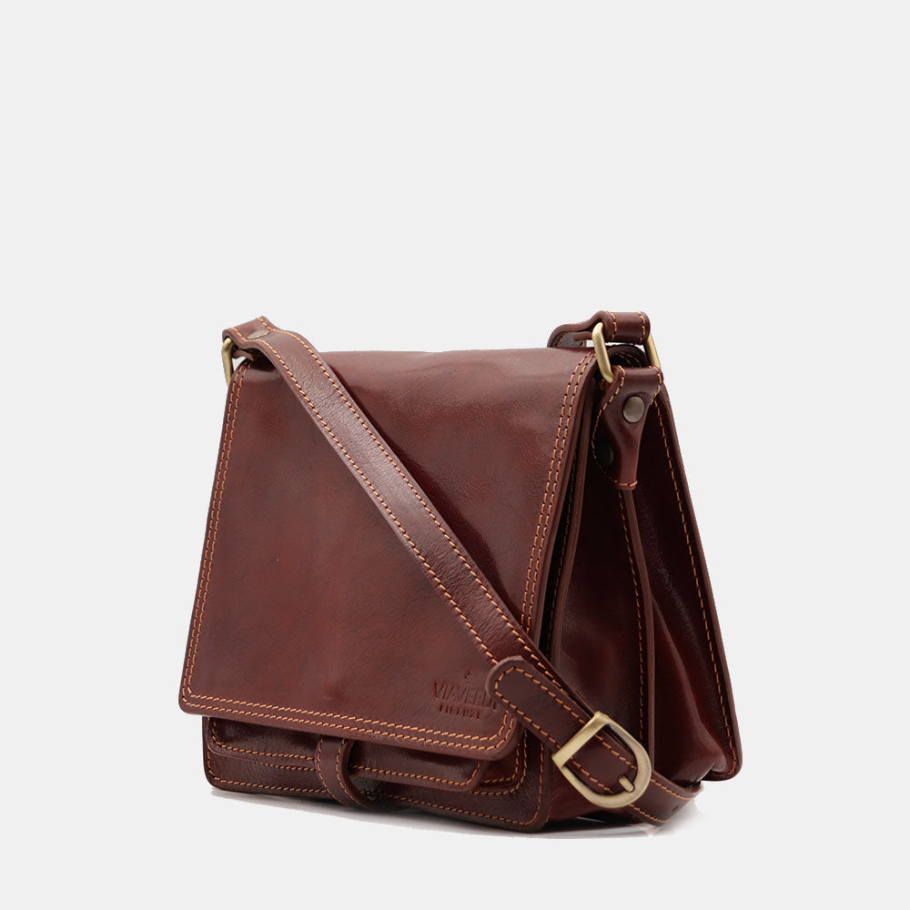 VIAVERDI Schultertasche aus braunem Leder, hergestellt in Italien, Florence-Linie