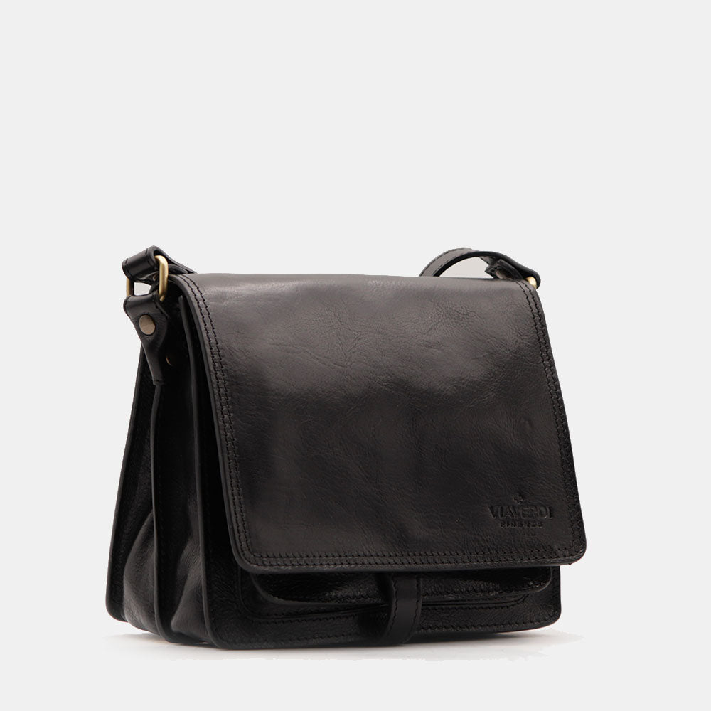 VIAVERDI Schwarze Leder-Schultertasche, hergestellt in Italien, Florence-Linie