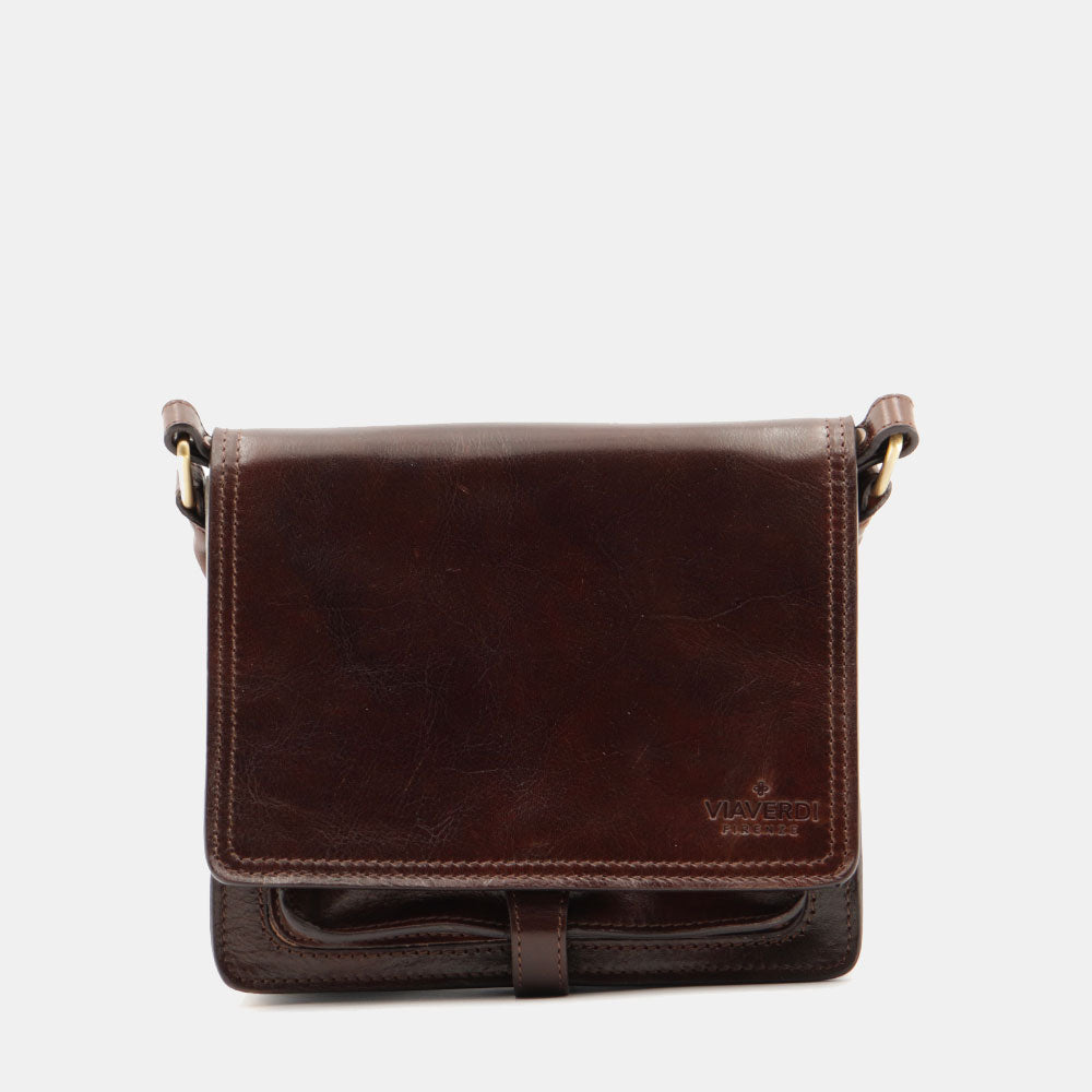 Borsa a Tracolla in Pelle Marrone Testa di Moro VIAVERDI Made in Italy linea Firenze