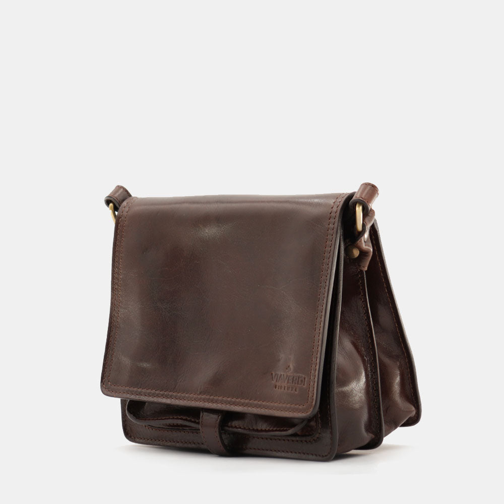 Borsa a Tracolla in Pelle Marrone Testa di Moro VIAVERDI Made in Italy linea Firenze