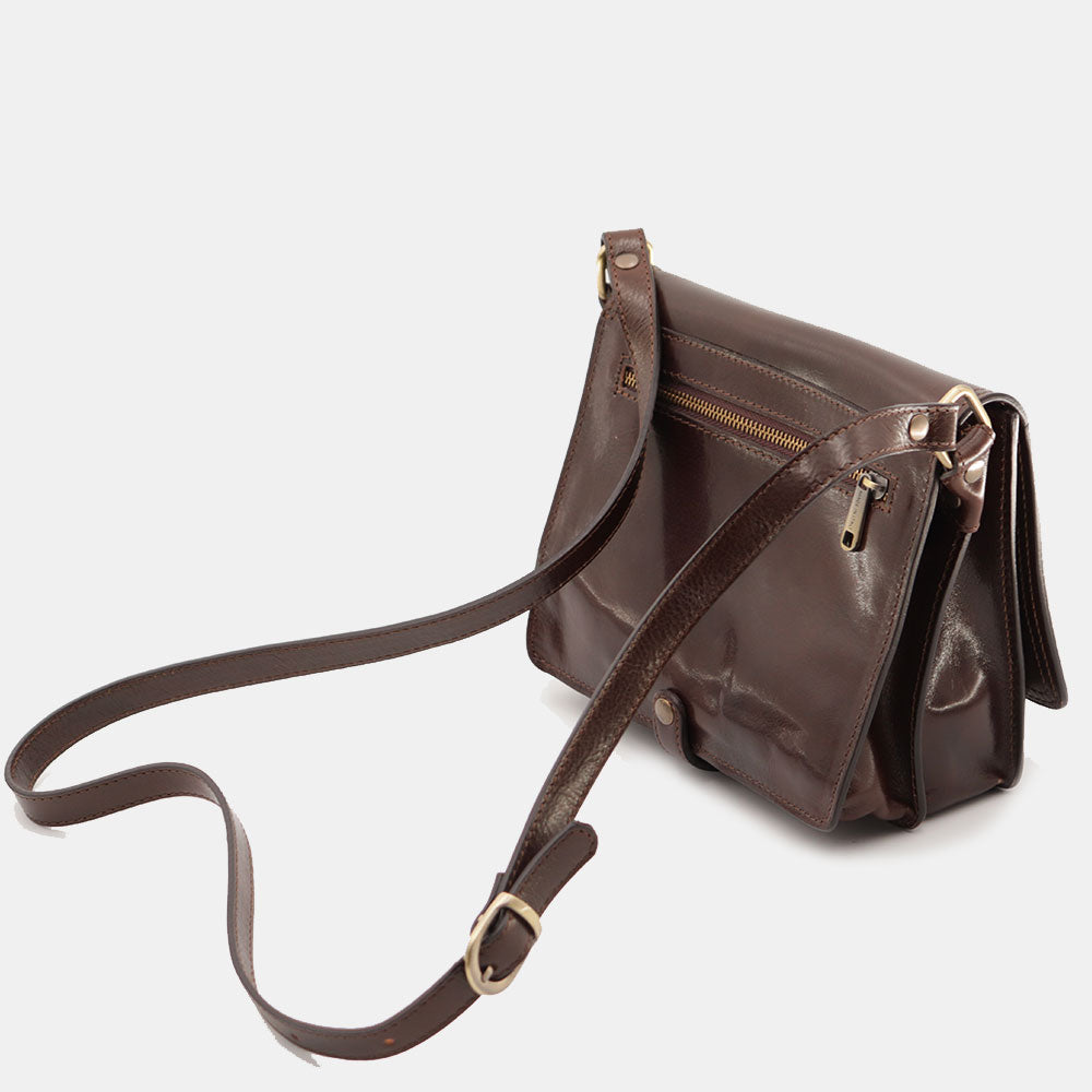 Borsa a Tracolla in Pelle Marrone Testa di Moro VIAVERDI Made in Italy linea Firenze