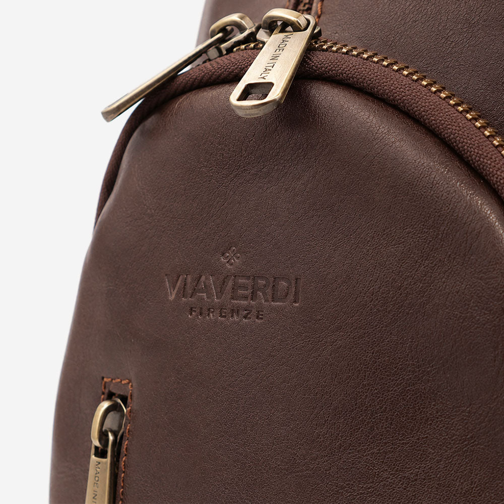 Monospalla in Pelle Marrone testa di Moro VIAVERDI Made in Italy linea Firenze