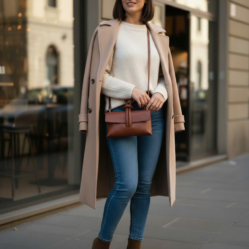 Borsa Clutch a Mano con Tracolla VIAVERDI in Pelle Marrone Made in Italy linea Castiglione