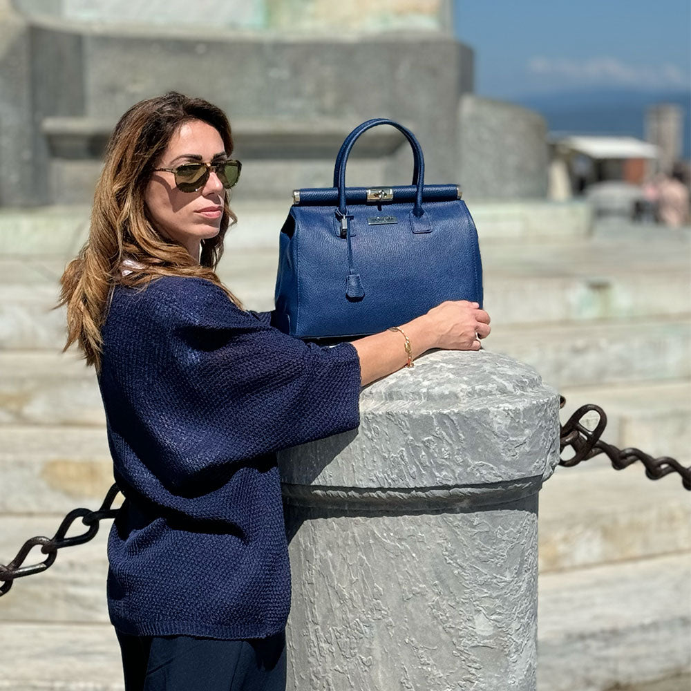 Borsa a Mano con Tracolla VIAVERDI in Pelle Arancione Made in Italy