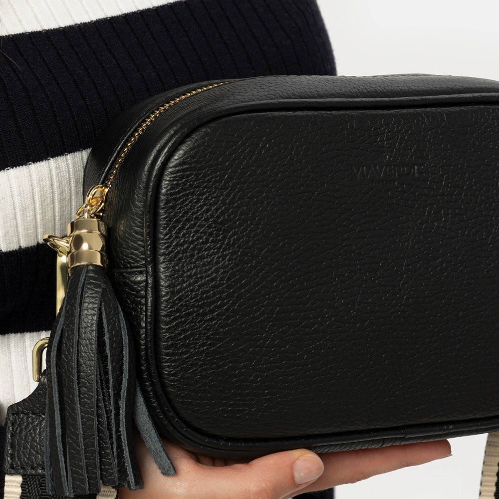 Borsa Camera Bag Piccola in Pelle Nera con Tracolla VIAVERDI Made in Italy