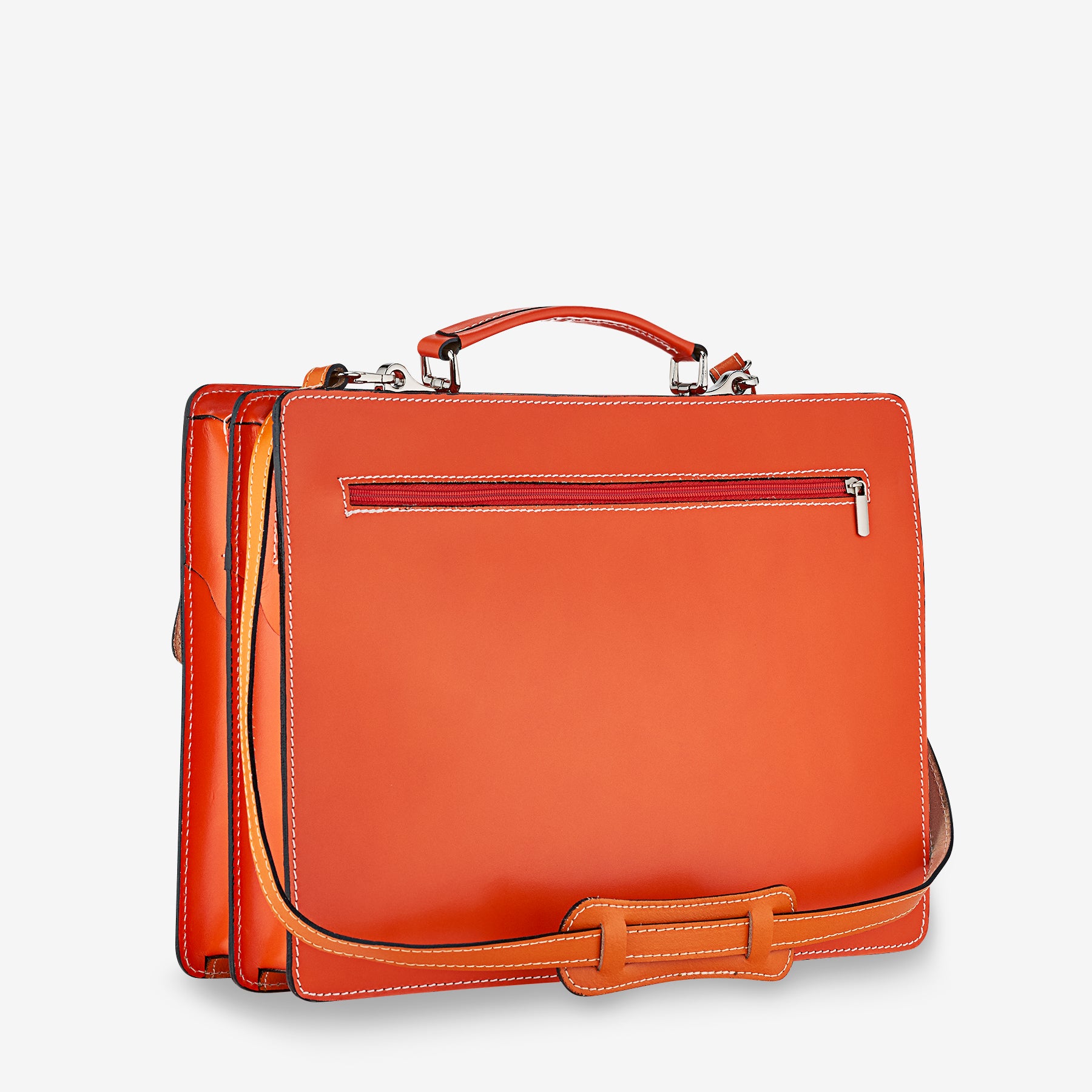 Arbeitstasche aus orangefarbenem Leder von VIAVERDI, hergestellt in Italien – Schirmhalter und 15,6 PC