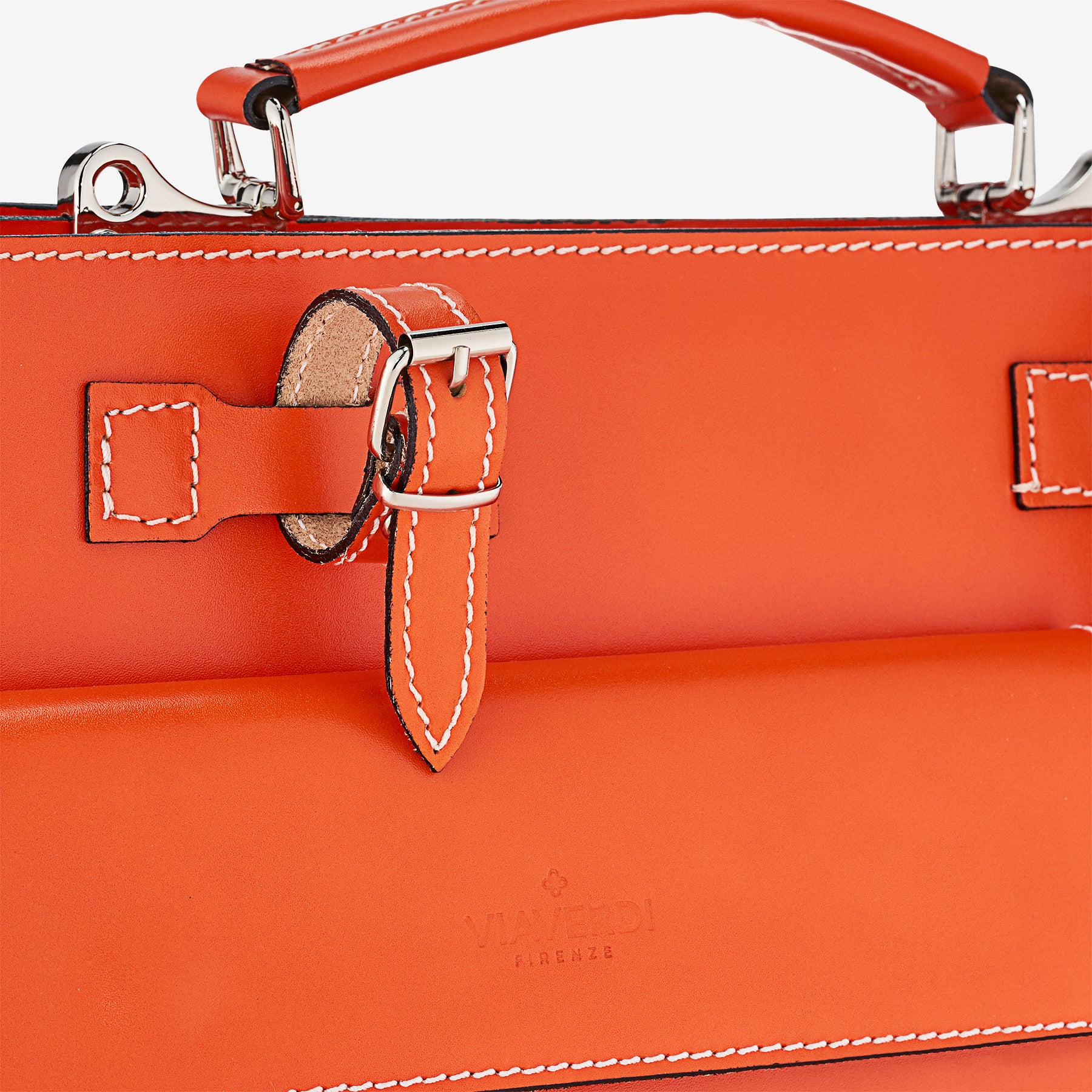 Arbeitstasche aus orangefarbenem Leder von VIAVERDI, hergestellt in Italien – Schirmhalter und 15,6 PC