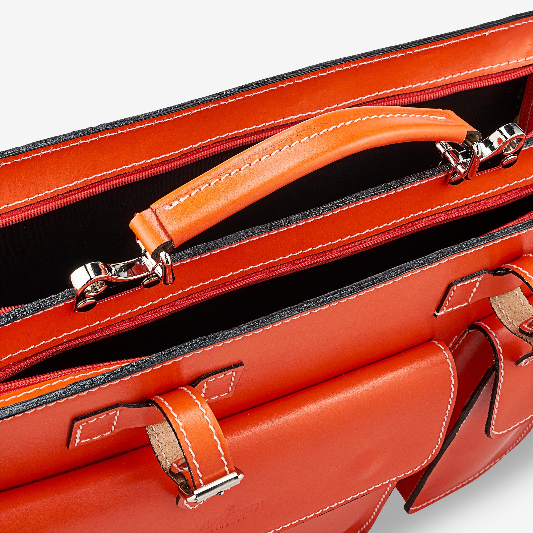 Arbeitstasche aus orangefarbenem Leder von VIAVERDI, hergestellt in Italien – Schirmhalter und 15,6 PC