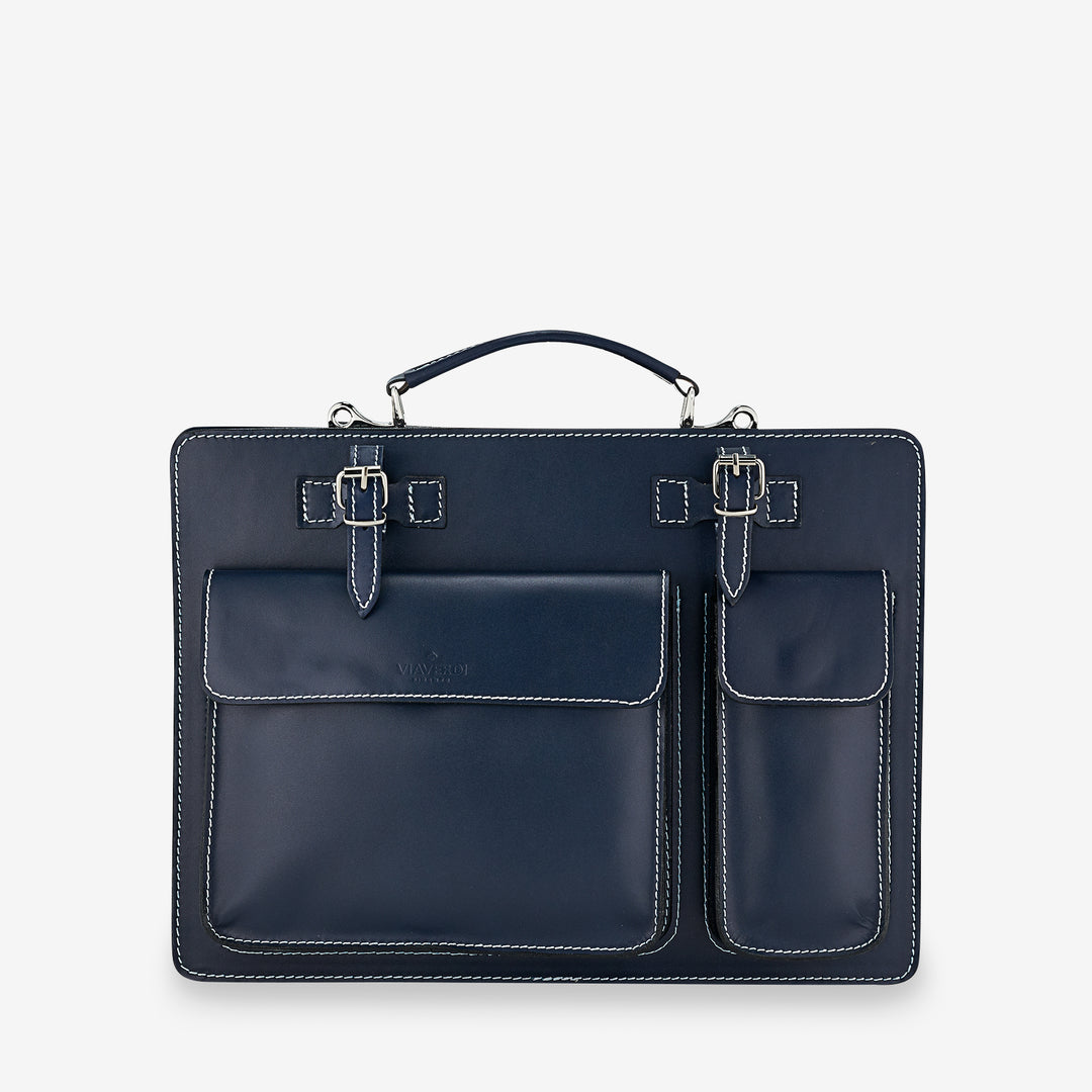 Borsa da Lavoro in Pelle Blu VIAVERDI Made in Italy - Porta Ombrelli e Pc 15.6