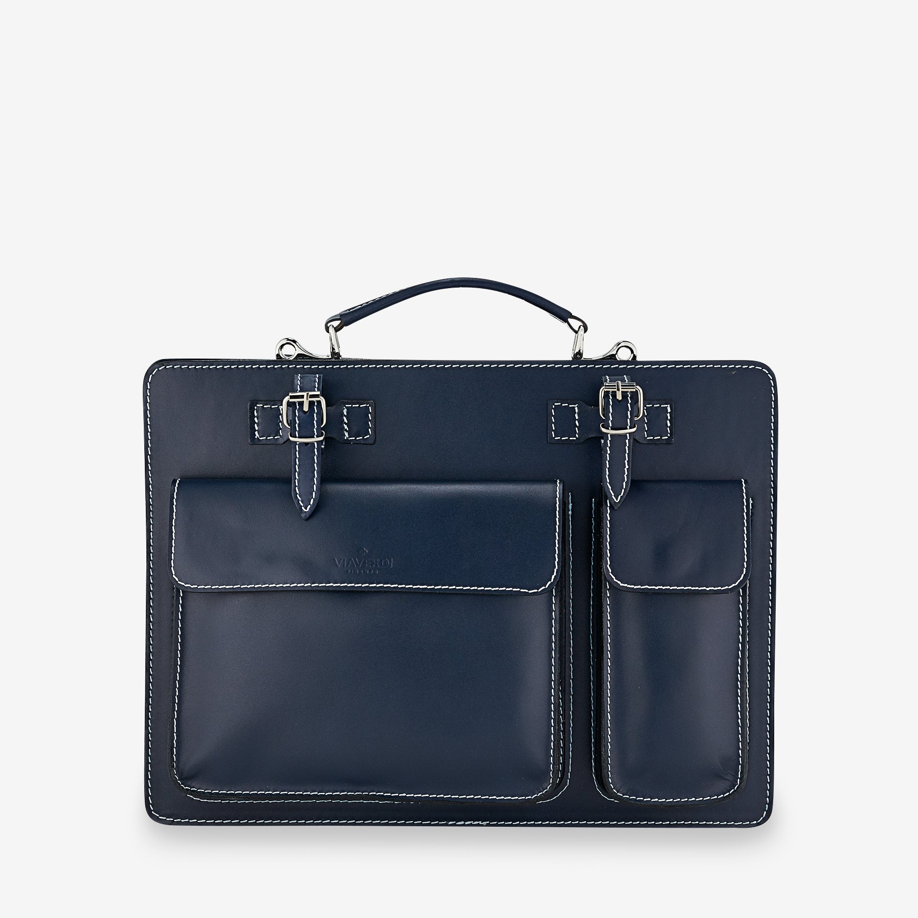 Borsa da Lavoro in Pelle Blu VIAVERDI Made in Italy - Porta Ombrelli e Pc 15.6