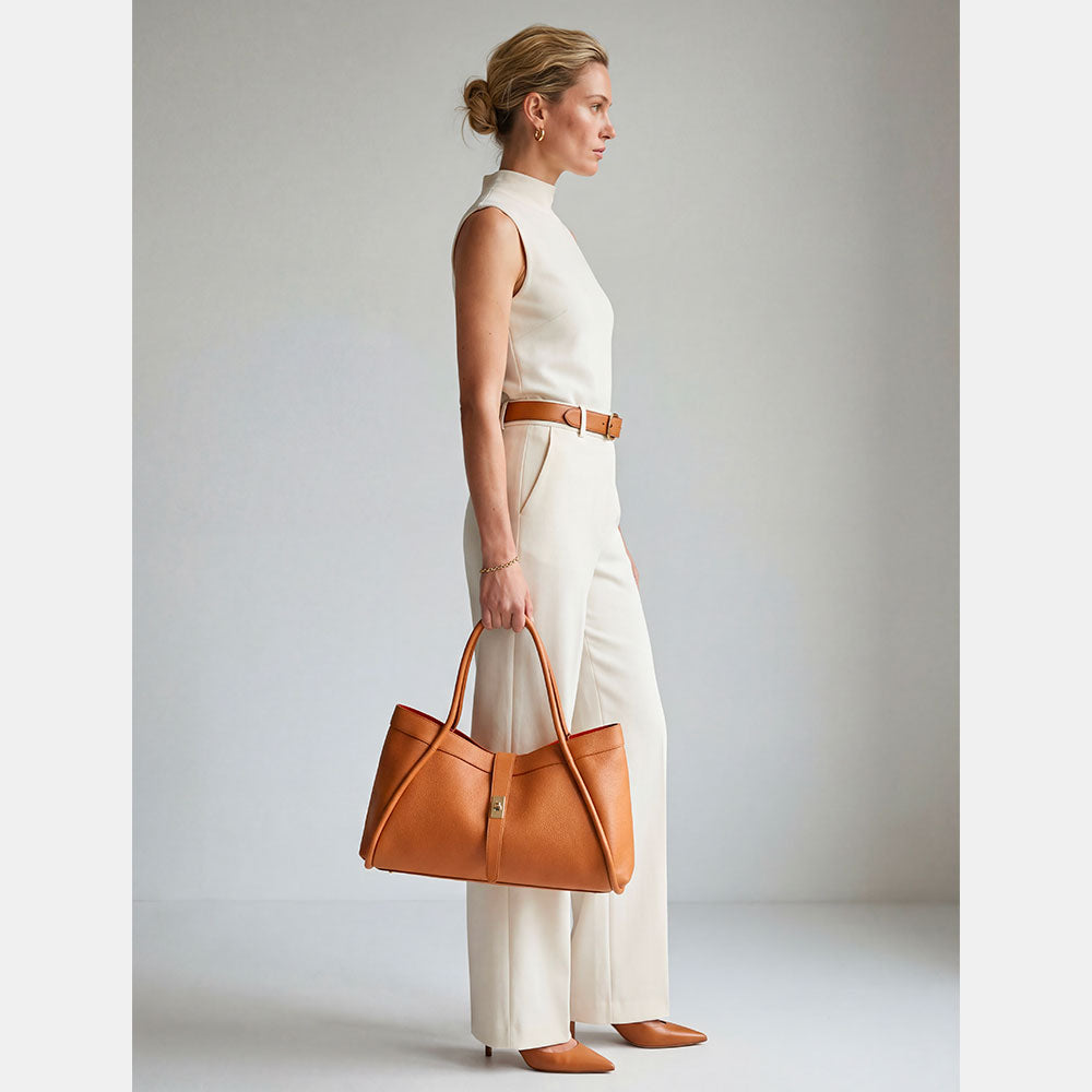 Borsa Donna a Spalla VIAVERDI in Pelle Marrone Chiaro Made in Italy linea Cortona