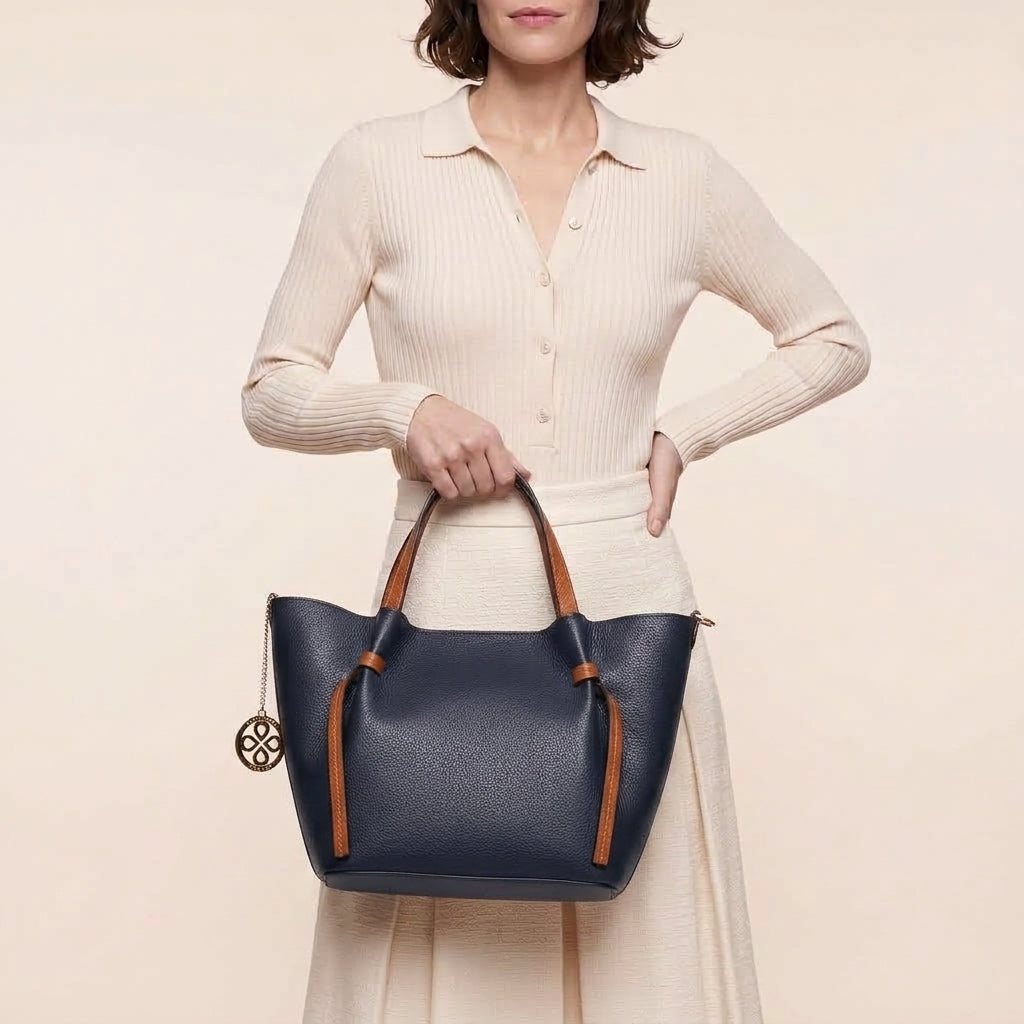 Bolso de mano de piel verde y marrón con bandolera ViaVerdi, Made in Italy – línea Certaldo