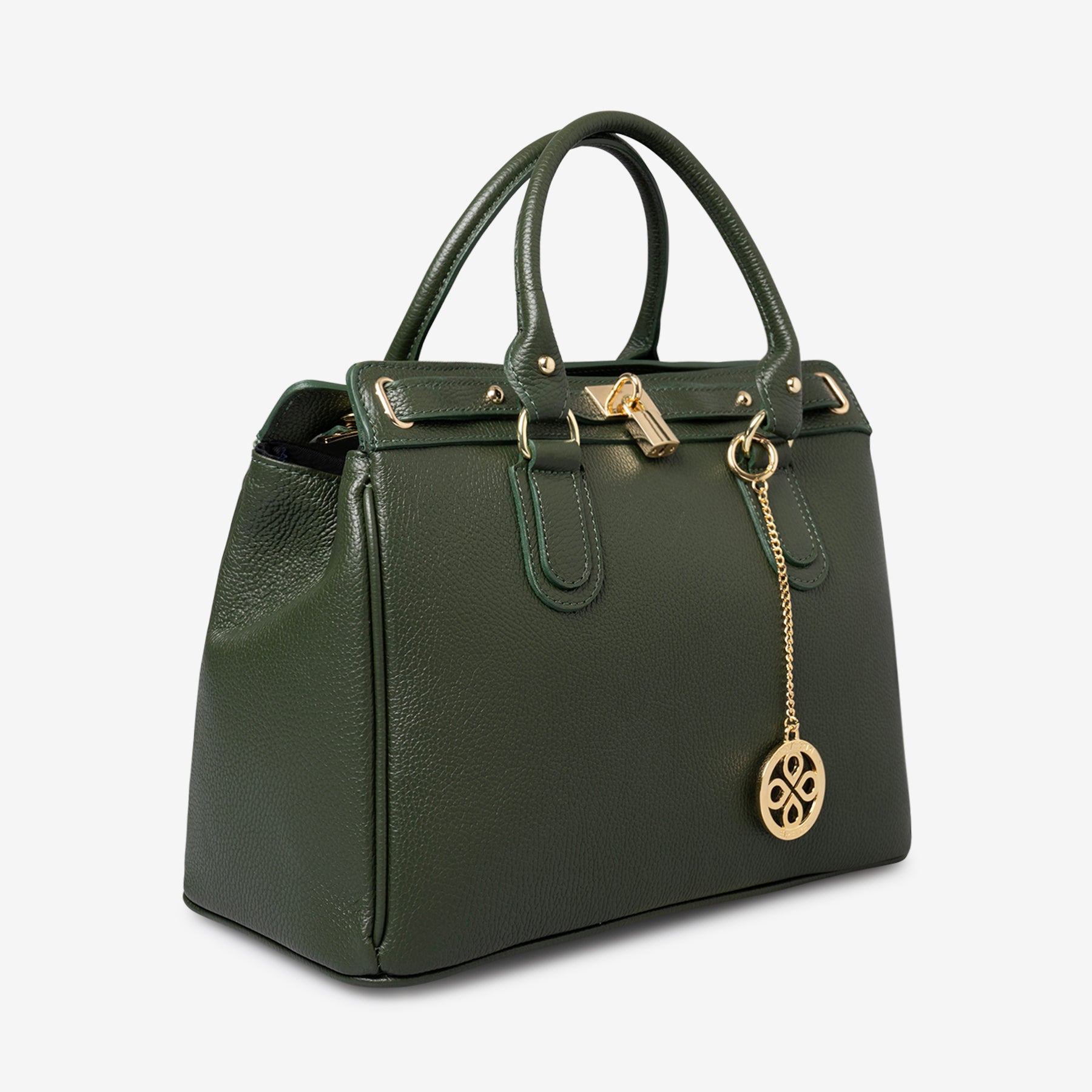Borsa Bauletto Grande a Mano con Tracolla VIAVERDI in Pelle Verde Made in Italy linea Artimino