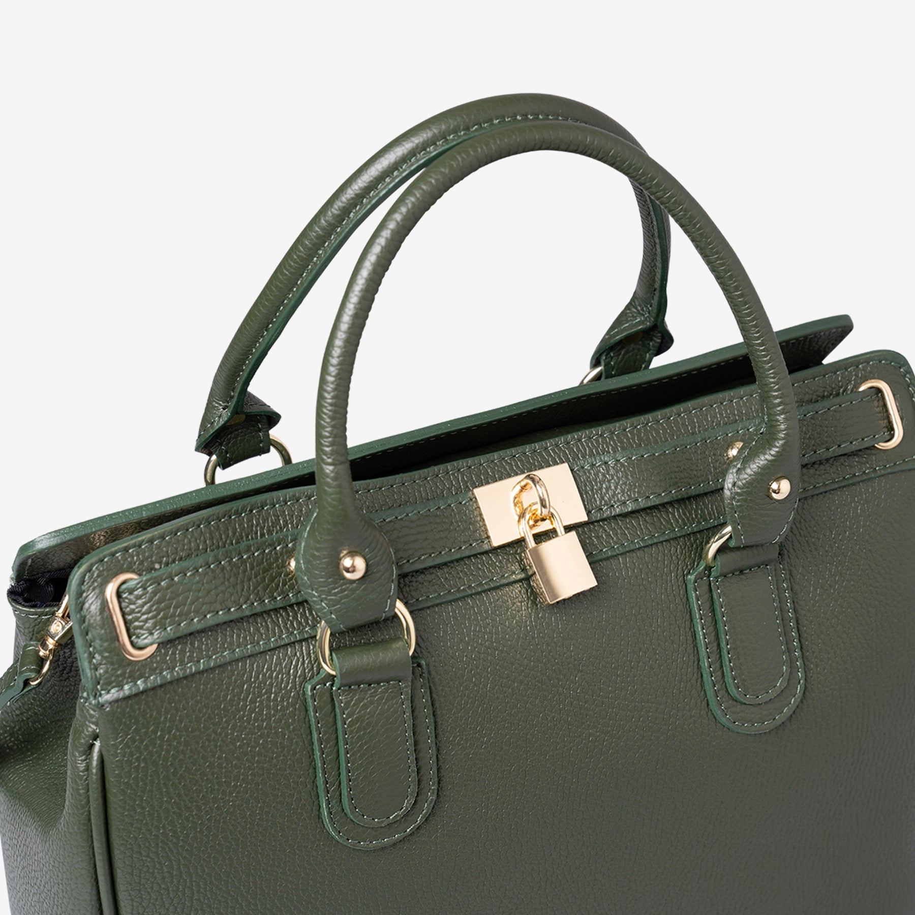 Borsa Bauletto Grande a Mano con Tracolla VIAVERDI in Pelle Verde Made in Italy linea Artimino