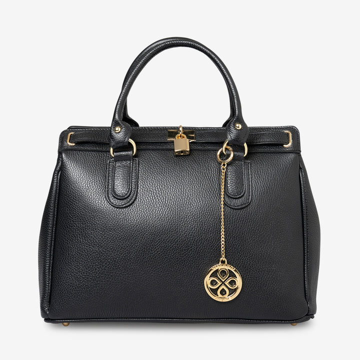 Borsa Bauletto Grande a Mano con Tracolla VIAVERDI in Pelle Nera Made in Italy linea Artimino