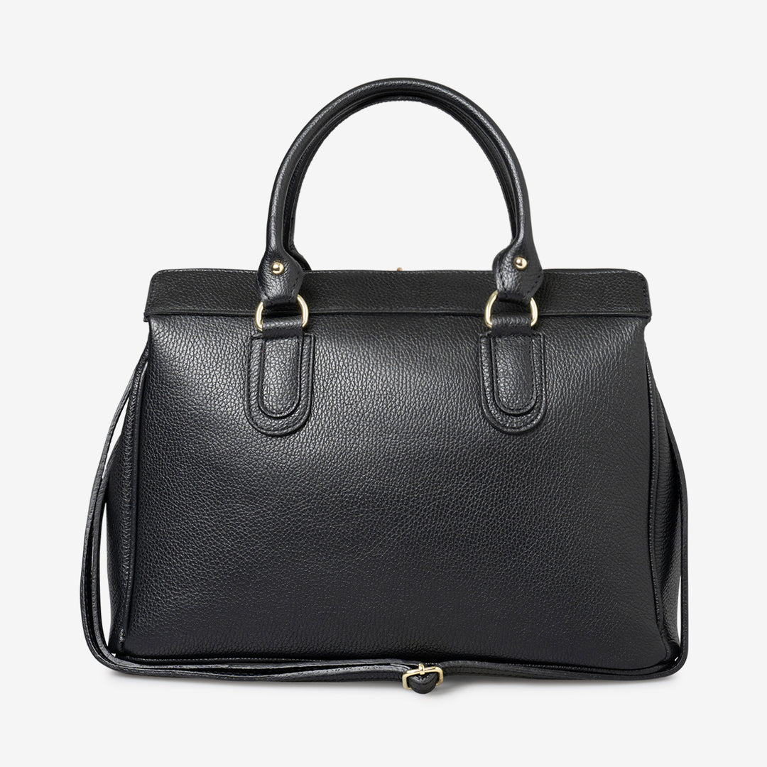 Borsa Bauletto Grande a Mano con Tracolla VIAVERDI in Pelle Nera Made in Italy linea Artimino