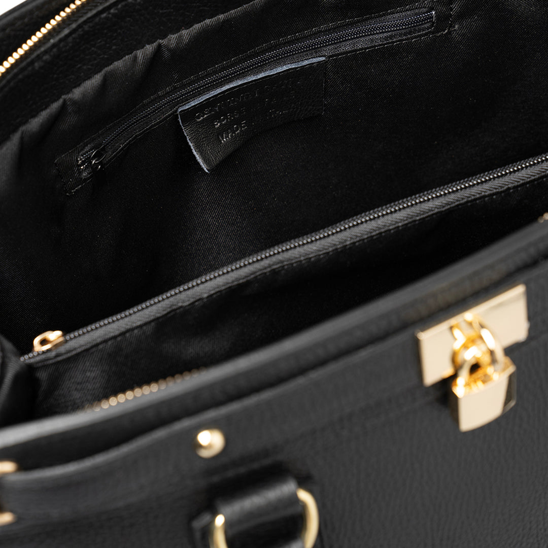 Borsa Bauletto Grande a Mano con Tracolla VIAVERDI in Pelle Nera Made in Italy linea Artimino