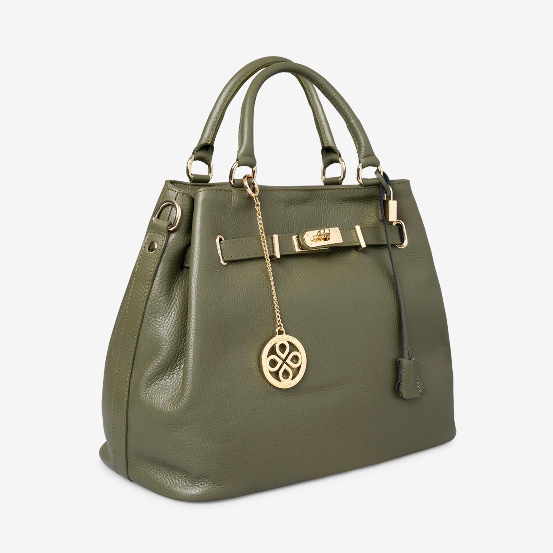 Borsa a Mano con Tracolla VIAVERDI in Pelle Verde Made in Italy linea Artimino