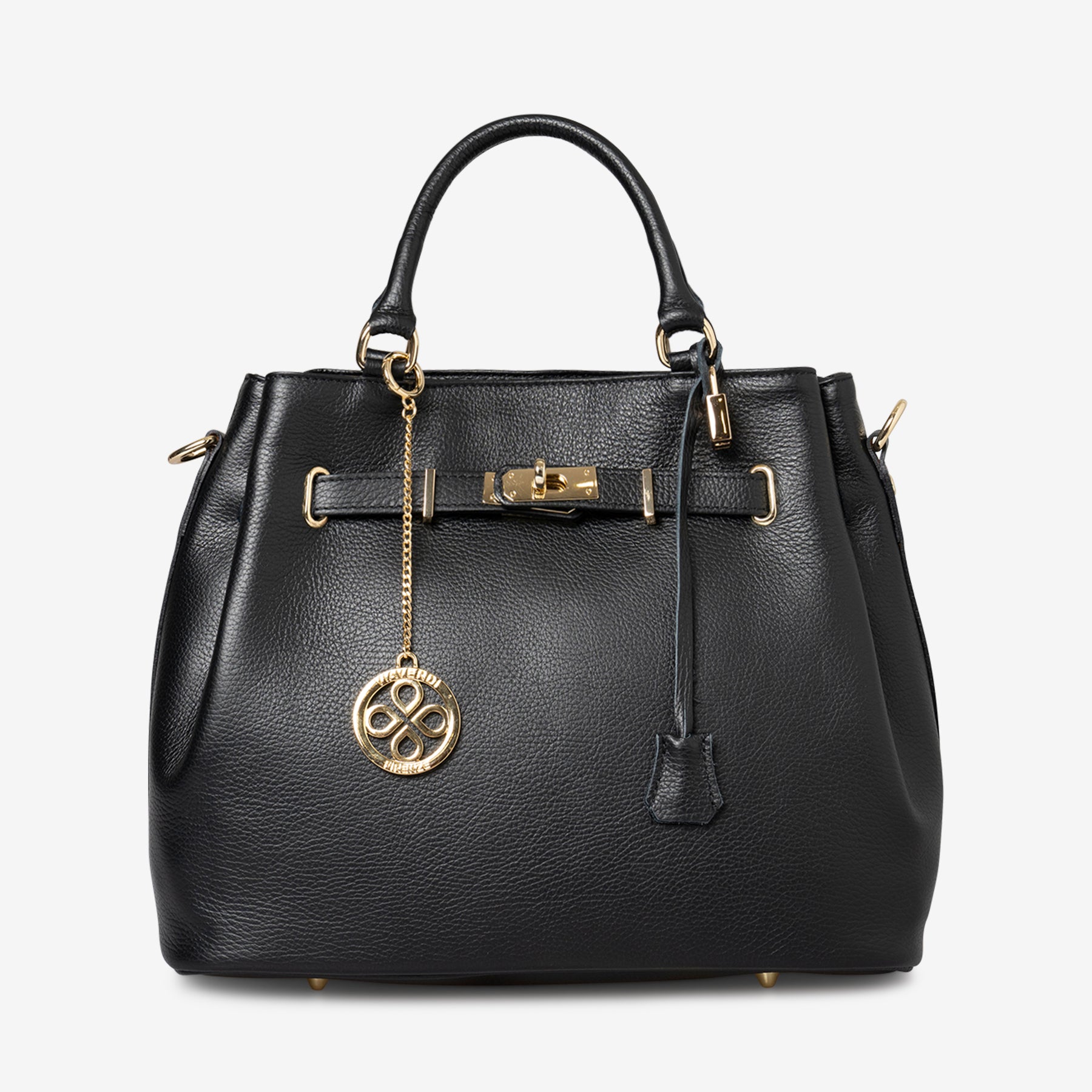 Borsa a Mano con Tracolla VIAVERDI in Pelle Nera Made in Italy linea Artimino