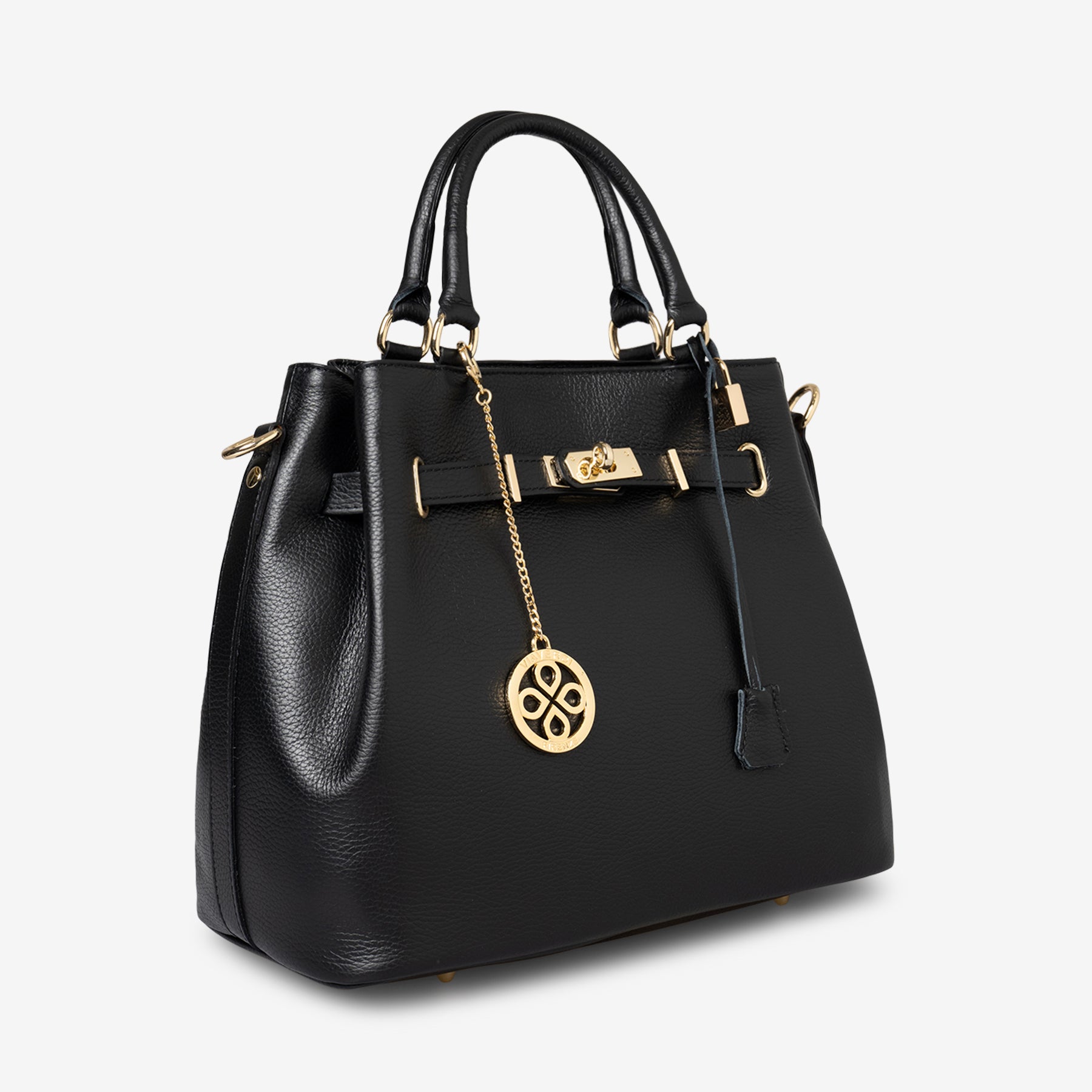 Borsa a Mano con Tracolla VIAVERDI in Pelle Nera Made in Italy linea Artimino