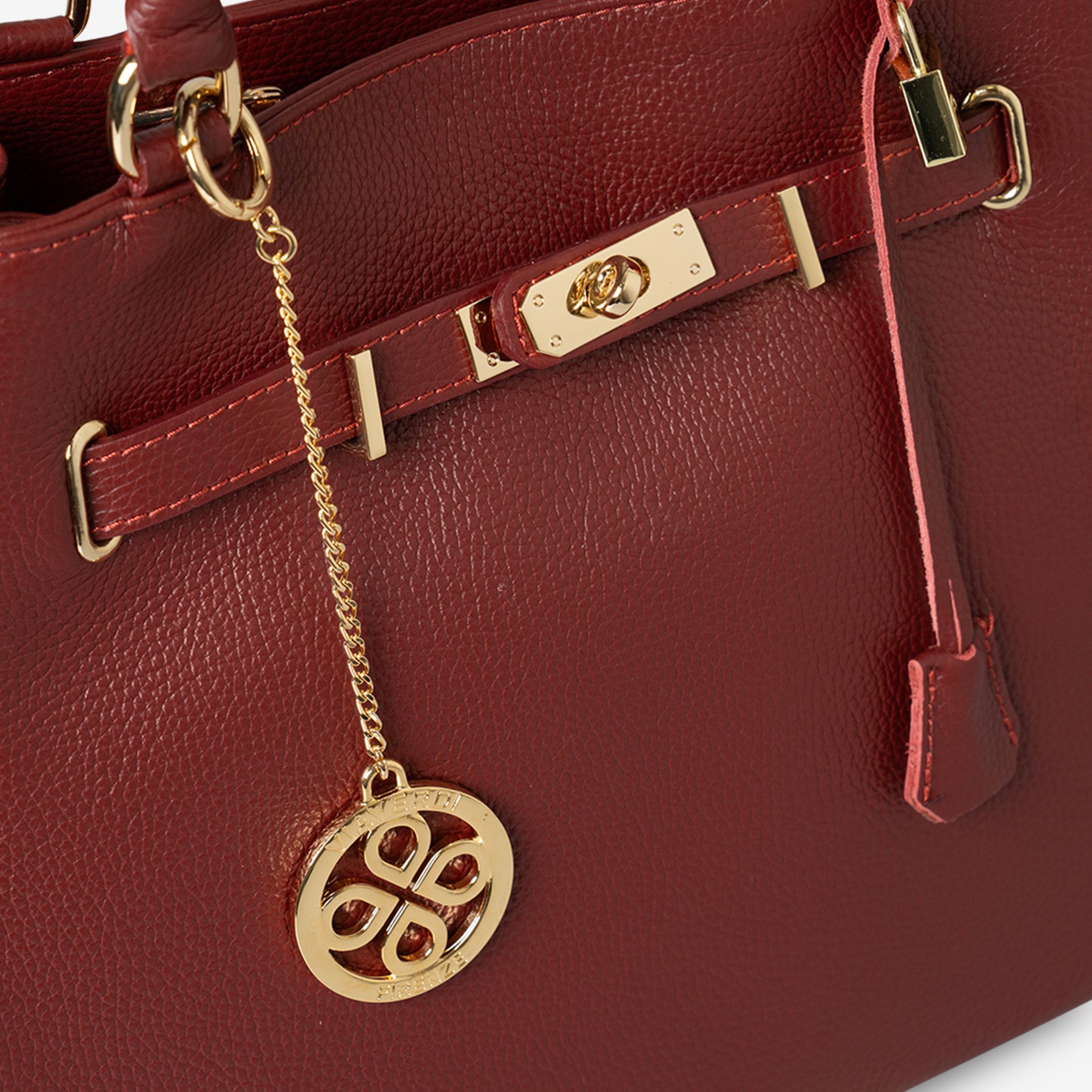 Borsa a Mano con Tracolla VIAVERDI in Pelle Bordeaux Made in Italy linea Artimino