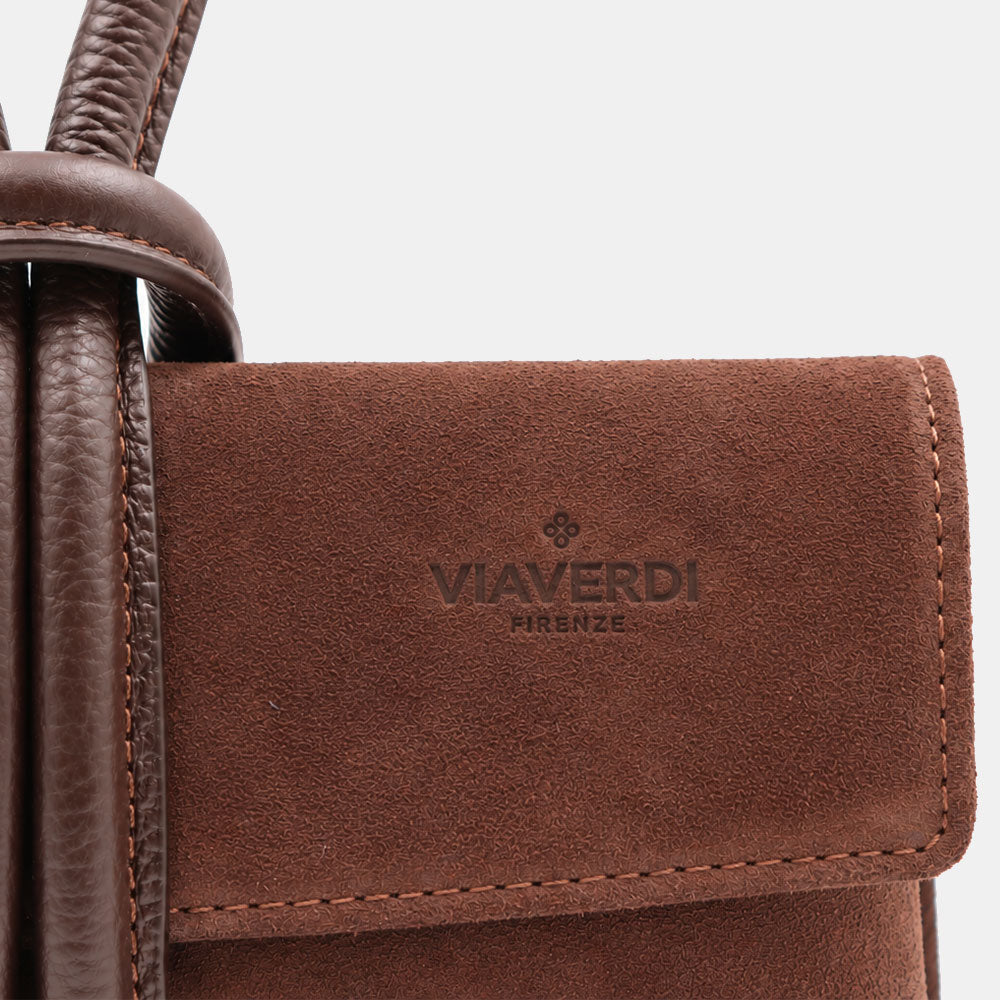 Borsa Clutch a Mano con Tracolla VIAVERDI in Camoscio Testa di Moro Made in Italy linea Castiglione