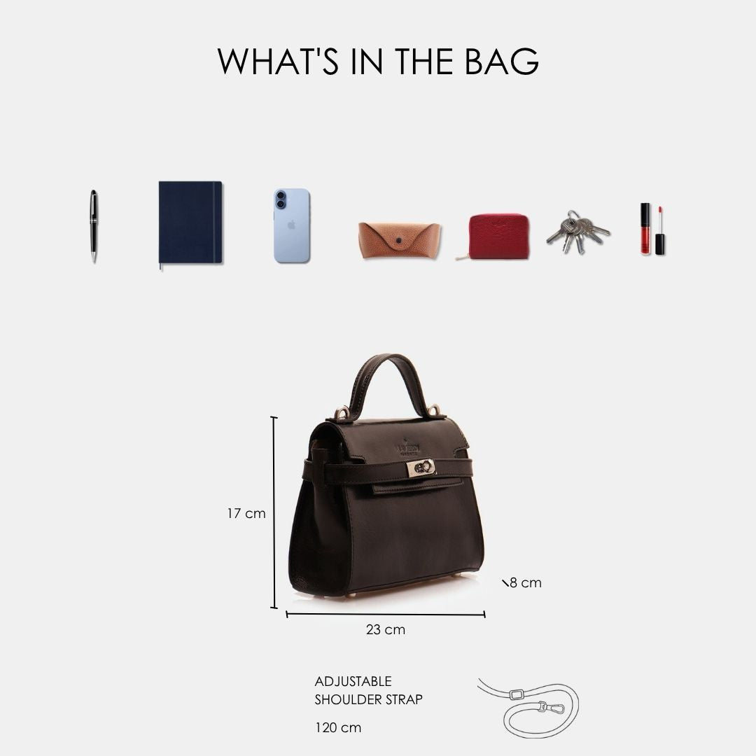VIAVERDI Black Leather Bag, Made in Italy, Florence line.