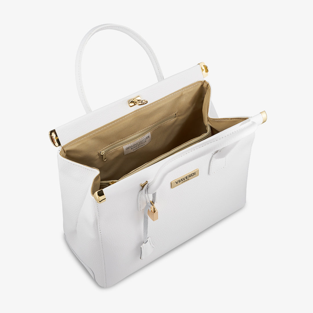 Borsa a Mano con Tracolla VIAVERDI in Pelle Bianca Made in Italy